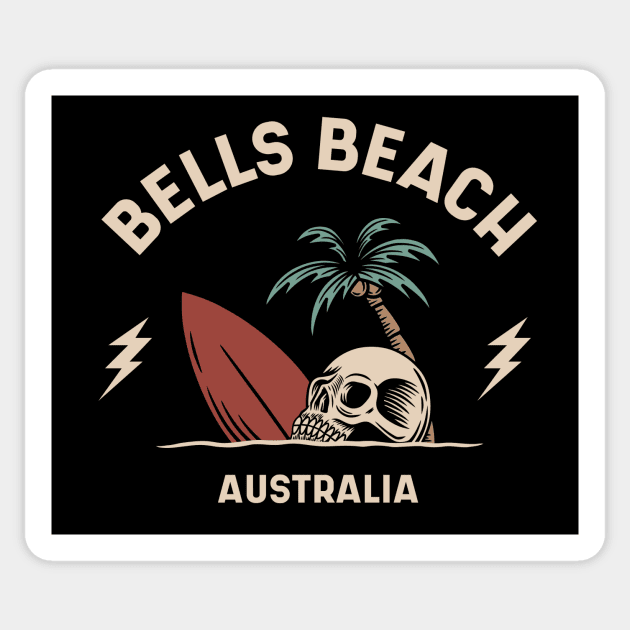 Vintage Surfing Bells Beach Australia // Retro Surf Skull Sticker by Now Boarding